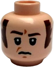 Minifigure, Head Male Brown Eyebrows and Long Sideburns, Frown and Furrowed Brow Pattern &#40;SW Imperial Officer&#41; - Hollow Stud