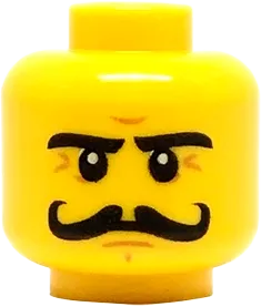 Minifigure, Head Moustache Curly Long, Stern Eyebrows, White Pupils Pattern - Hollow Stud