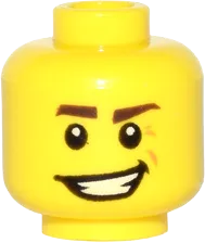 Minifigure, Head Dark Brown Eyebrows, Crooked Smile and Laugh Lines Pattern - Hollow Stud