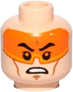 Minifigure, Head Dual Sided Orange Visor, Black Eyebrows, Determined / Angry Pattern &#40;SW Clone Pilot&#41; - Hollow Stud