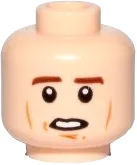 Minifigure, Head Dual Sided Brown Eyebrows, Cheek Lines, Chin Dimple, Open Mouth / Closed Eyes Carbonite Pattern &#40;SW Han Solo&#41; - Hollow Stud