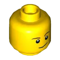 Minifigure, Head Reddish Brown Eyebrows, White Pupils, Lopsided Smile and Medium Nougat Dimple Pattern - Hollow Stud