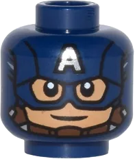 Minifigure, Head Male Mask with Eye Holes and Letter A on Forehead, Chin Strap, Smile Pattern &#40;Captain America&#41; - Hollow Stud