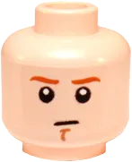 Minifigure, Head Dual Sided Dark Orange Eyebrows and Chin Dimple, Neutral / Angry, Bared Teeth Pattern - Hollow Stud