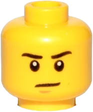 Minifigure, Head Dual Sided Black Eyebrows, White Pupils, Brown Chin Dimple, Mouth Open Scared / Mouth Closed Stern Pattern - Hollow Stud