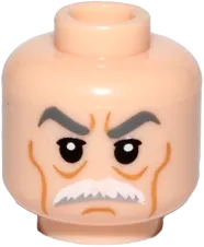 Minifigure, Head Male, Stern Gray Eyebrows, White Moustache and Wrinkles Pattern &#40;SW Admiral Yularen&#41; - Hollow Stud