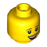 Minifigure, Head Dual Sided Female Black Eyebrows, Freckles, Eyelashes, Nougat Lips, Open Smile with Teeth and Tongue / Sleeping Pattern - Hollow Stud