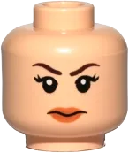 Minifigure, Head Dual Sided Female Brown Eyebrows, Eyelashes, Pink Lips, Smile / Frown Pattern - Hollow Stud
