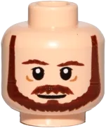 Minifigure, Head Dual Sided Beard, Brown Eyebrows, Moustache, White Pupils, Neutral / Raised Left Eyebrow Pattern &#40;SW Qui-Gon&#41; - Hollow Stud