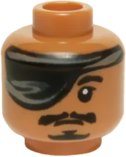 Minifigure, Head Large Eye Patch, Black Eyebrow, Moustache and Goatee, White Pupil Pattern - Hollow Stud