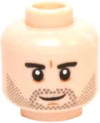 Minifigure, Head Dual Sided Black Eyebrows, Black Stubble, White Pupils Smiling / Open Mouth Scowling Pattern &#40;SW Poe Dameron&#41; - Hollow Stud