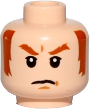 Minifigure, Head Dark Orange Eyebrows and Sideburns, White Pupils, Frown Pattern - Hollow Stud