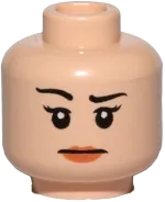 Minifigure, Head Dual Sided Female with Black Eyebrows, Pink Lips, Smile / Concerned with Raised Right Eyebrow Pattern - Hollow Stud