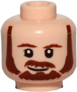Minifigure, Head Dual Sided Beard, Brown Eyebrows, Moustache, White Pupils, Smile / Frown Pattern &#40;SW Qui-Gon&#41; - Hollow Stud