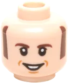 Minifigure, Head Dual Sided Dark Brown Sideburns and Eyebrows, White Pupils with Lopsided / Open Smile Pattern &#40;Howard Wolowitz&#41; - Hollow Stud