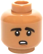 Minifigure, Head Dual Sided Black Eyebrows, White Pupils with Open Mouth Smile / Worried Pattern &#40;Raj Koothrappali&#41; - Hollow Stud