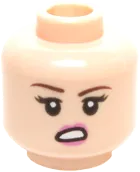 Minifigure, Head Dual Sided Female Dark Brown Eyebrows, Dark Pink Lips with Closed Mouth Smile / Open Mouth Lip Raised Pattern &#40;Penny&#41; - Hollow Stud