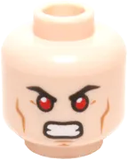 Minifigure, Head Dual Sided Black Eyebrows, Cheek Lines, Chin Dimple, Open Mouth Smirk / Bared Teeth with Red Eyes Pattern &#40;Superman / Hyperion&#41; - Hollow Stud