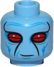 Minifigure, Head Alien with SW Duros Dark Azure Facial Lines, Large Red Eyes, and Slight Grin Pattern - Hollow Stud