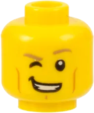 Minifigure, Head Dual Sided Dark Tan Eyebrows, Cheek Lines, Smile with Right Eye Winking / Smile with Teeth Pattern - Hollow Stud