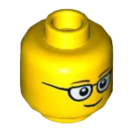 Minifigure, Head Glasses Rounded with Brown Thin Eyebrows, Smile Pattern - Hollow Stud