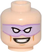 Minifigure, Head Dual Sided Lavender Eye Mask with Eye Holes, Vicious Smile / Open Mouth Corner Raised Snarl Pattern &#40;The Riddler&#41; - Hollow Stud