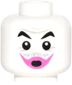 Minifigure, Head Dual Sided Black Eyebrows, Light Bluish Gray Wrinkles and Moustache, Dark Pink Lips, Open Mouth Smile with Teeth / Pursed Lips Pattern &#40;The Joker&#41; - Hollow Stud