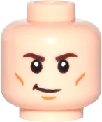 Minifigure, Head Dual Sided Brown Eyebrows, Cheek Lines, Chin Dimple, Crooked Smile / Open Mouth Grimace Pattern - Hollow Stud