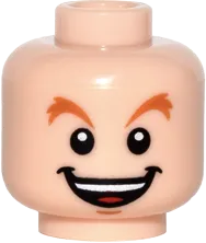 Minifigure, Head Dark Orange Raised Eyebrows and Chin Dimple, Open Mouth Smile with Teeth, and Red Tongue Pattern &#40;Peter Pan&#41; - Hollow Stud