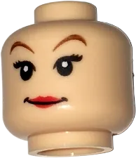 Minifigure, Head Female with Red Lips, Eyelashes, Brown Arched Eyebrows Pattern - Hollow Stud