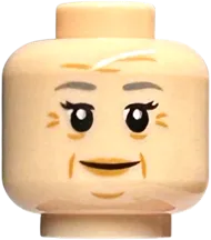Minifigure, Head Dual Sided Female Dark Bluish Gray Eyebrows, Wrinkles, Smile / Open Mouth Scared Pattern - Hollow Stud