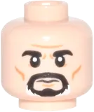 Minifigure, Head Dual Sided Black Eyebrows, Black and White Goatee, Wrinkles and Cheek Lines, Neutral / Angry Pattern - Hollow Stud