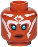 Minifigure, Head Dual Sided Alien with SW Ahsoka Blue Eyes and White Lines Neutral / Angry Pattern - Hollow Stud
