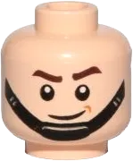 Minifigure, Head Dual Sided SW Brown Eyebrows, Black Chin Strap, Smile / Frown Pattern - Hollow Stud