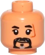 Minifigure, Head Dual Sided Black-Gray Beard, Scar on Left Side, Closed Mouth / Angry Pattern &#40;SW Baze Malbus&#41; - Hollow Stud