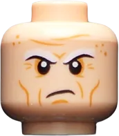 Minifigure, Head White Eyebrows, Forehead Lines, Wrinkles, Scowl Pattern - Hollow Stud