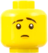 Minifigure, Head Dual Sided Black Eyebrows &#40;one Scarred&#41;, White Pupils, Brown Chin Dimple, Firm Grin / Worried Pattern - Hollow Stud