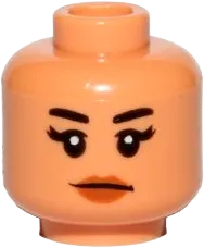 Minifigure, Head Female Black Eyebrows, Eyelashes, Peach Lips Pattern &#40;SW Kordi&#41; - Hollow Stud