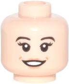 Minifigure, Head Dual Sided Female Black Eyebrows and Long Eyelashes, Nougat Lips, Open Smile / Closed Mouth, Eyebrow Raised Pattern - Hollow Stud