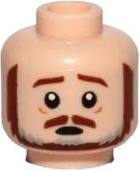 Minifigure, Head Dual Sided Brown and Gray Beard, Brown Eyebrows, Moustache, White Pupils, Frown / Scared Pattern &#40;SW Qui-Gon&#41; - Hollow Stud