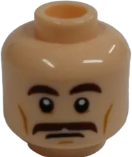 Minifigure, Head Dual Sided Brown Eyebrows, Moustache, White Pupils, Scared Pattern - Hollow Stud