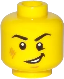 Minifigure, Head Black Eyebrows, White Pupils, Cheek Scuff, Open Mouth Smile Pattern - Hollow Stud