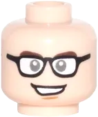 Minifigure, Head Dual Sided Black Glasses with White Lenses, Dark Brown Eyebrows, Open Mouth Smile with Teeth / Frown, Raised Eyebrow Pattern - Hollow Stud