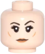 Minifigure, Head Dual Sided Female Black Eyebrows, Dark Orange Cheek Lines and Lips, Eyebrow Raised / Open Mouth Angry Pattern - Hollow Stud