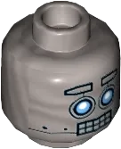 Minifigure, Head Alien with Robot Blue Eyes, Raised Eyebrows, Open Mouth Clenched Silver Teeth Pattern - Hollow Stud