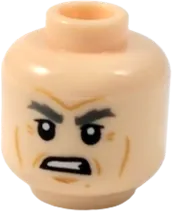 Minifigure, Head Dual Sided Thick Gray Eyebrows, Cheek Lines, White Pupils, Neutral / Angry Pattern &#40;Han Solo&#41; - Hollow Stud