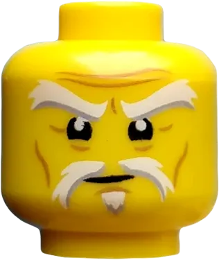 Minifigure, Head White and Gray Raised Eyebrows and Goatee, Medium Nougat Wrinkles, Concerned Expression Pattern &#40;Sensei Wu&#41; - Hollow Stud