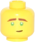 Minifigure, Head Dual Sided Reddish Brown Eyebrows, Green Eyes, Crooked Smile / Concerned Pattern &#40;Lloyd&#41; - Hollow Stud