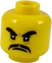 Minifigure, Head Black Thick Eyebrows and Moustache, Angry Expression Pattern - Hollow Stud