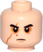 Minifigure, Head Dual Sided SW Black Eyebrows, Sunken Eyes, Red Beauty Mark / Mole, Right Eye Scar, Neutral / Angry Pattern &#40;Kylo Ren&#41; - Hollow Stud